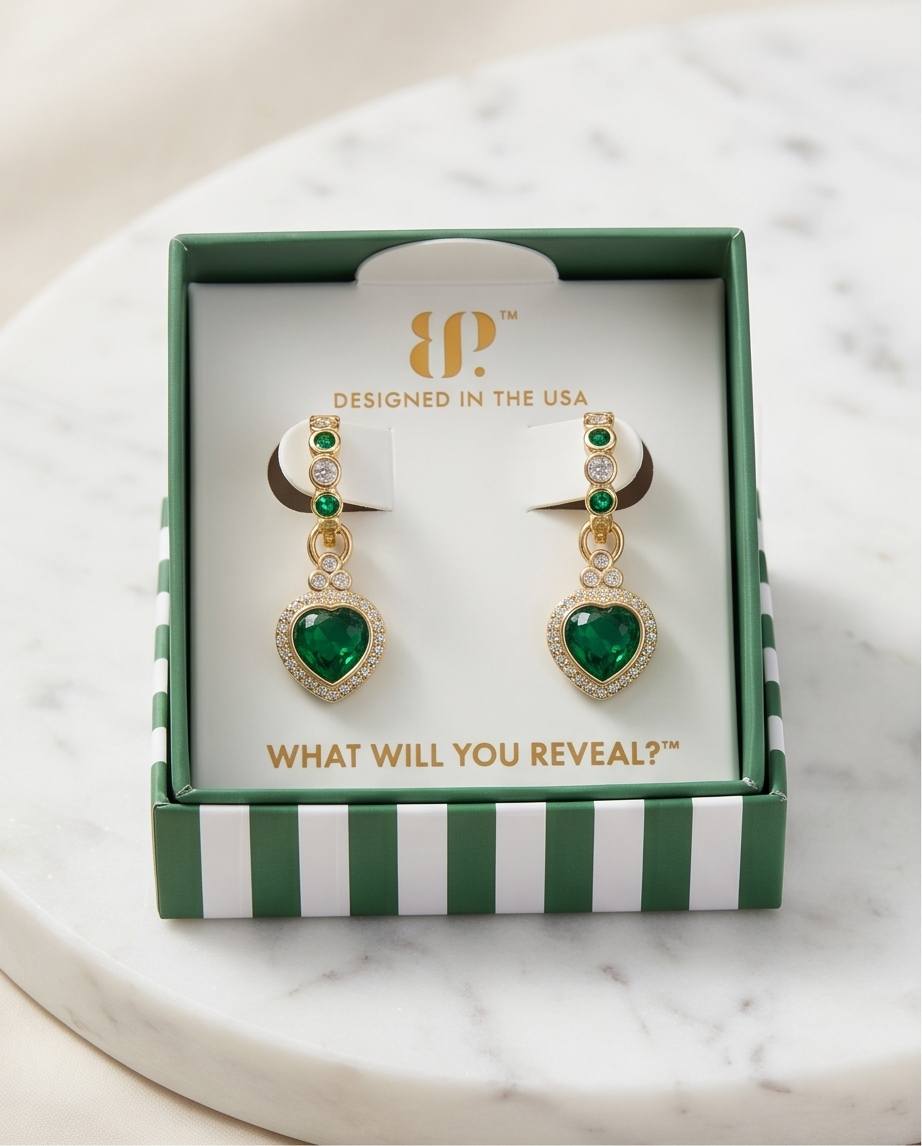 Bomb Party USA™ Drops of Shimmer Earrings – Lab-Created Emerald Heart Drops